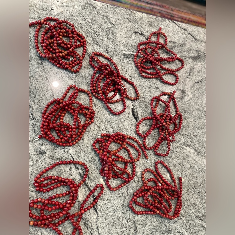 Eight (8) Red Beaded Garland | 0.5” red wooden beads | Each Garland 108” Length